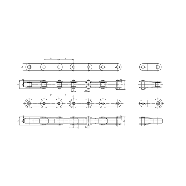 Chaînes de convoyeur à double pas en acier inoxydable