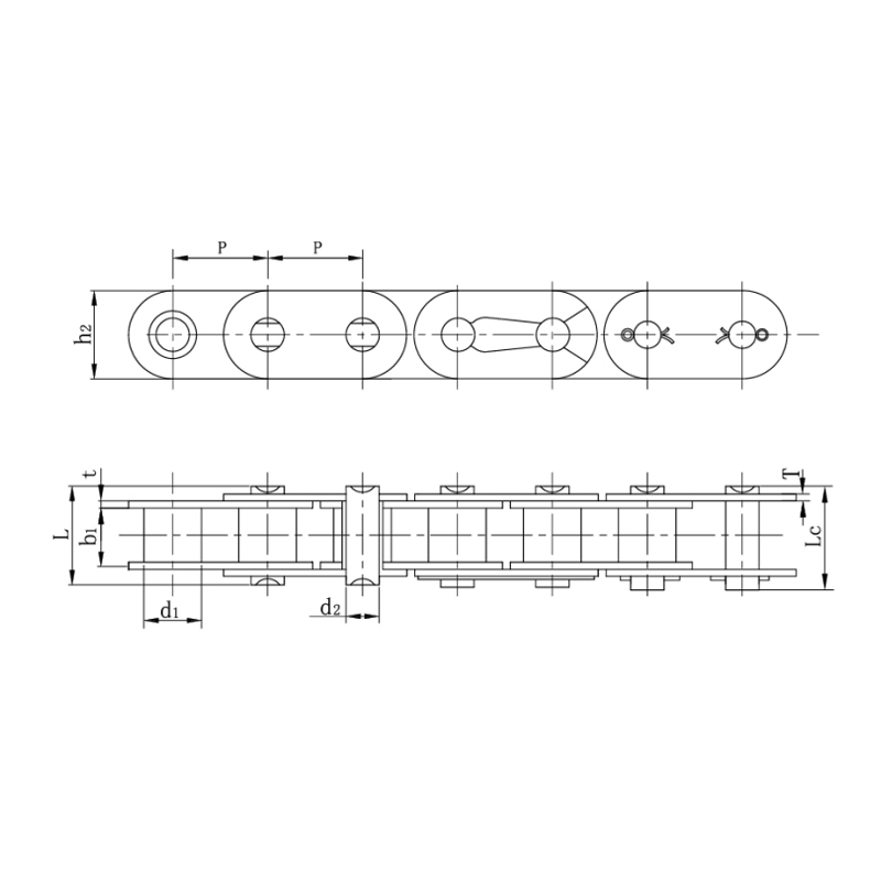 Chaînes à rouleaux avec plaque latérale droite (série B)