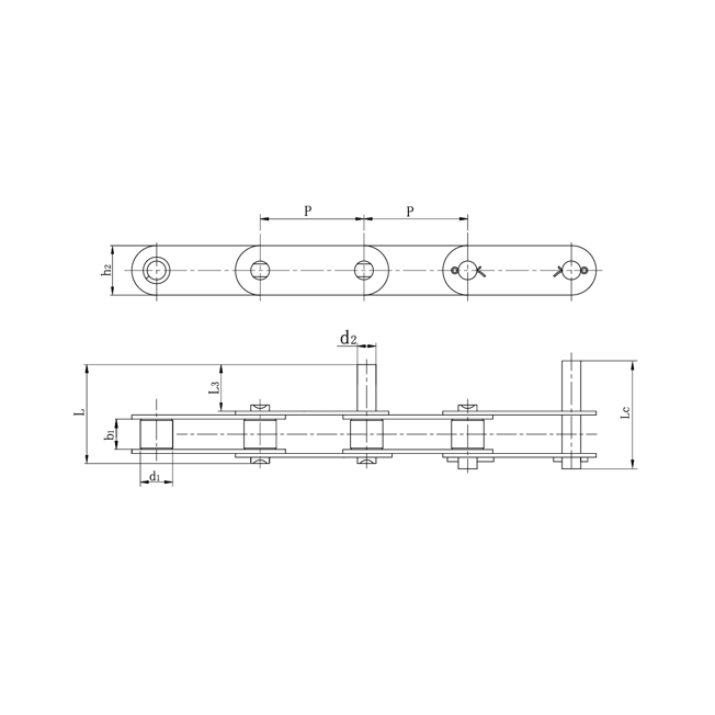 Chaînes de convoyeur à double pas en acier inoxydable avec axes rallongés