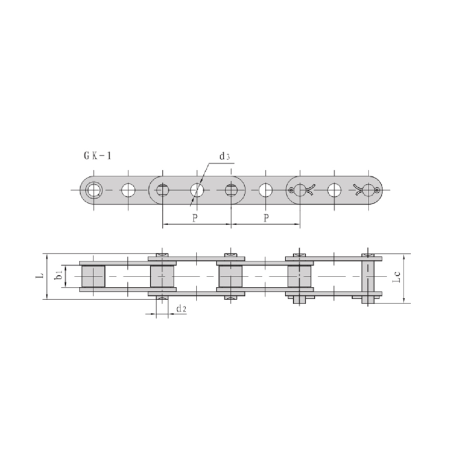 Chaînes de convoyeur à double pas avec trous centraux